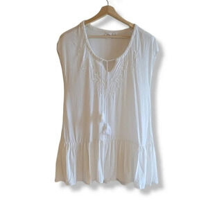 White, Cap Sleeved Boho  Babydoll Shirt